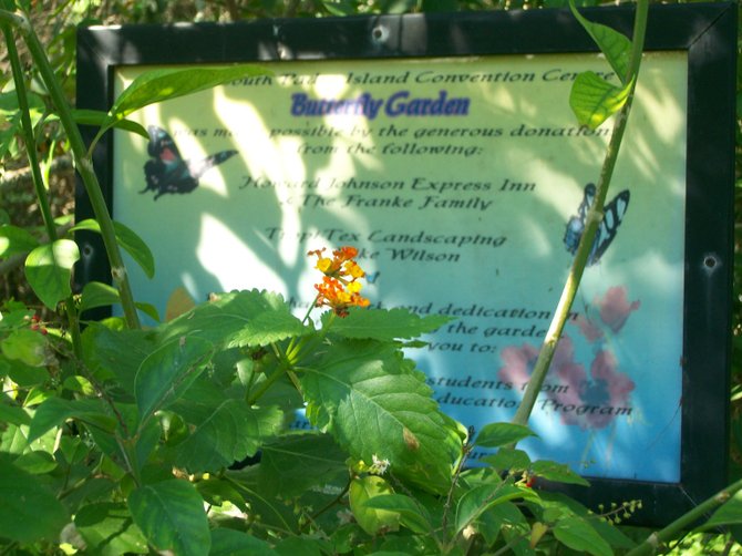 Butterfly Garden sign in South Padre Island, Texas along Laguna Madre nature trail.