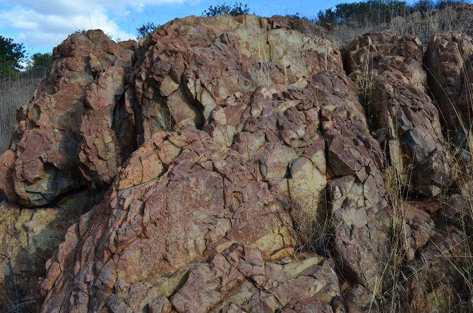 Beautiful example of Santiago Peak Volcanic rock, estimated to be 140 million years old, off Babuta Road, Rancho Penasquitos, San Diego.  