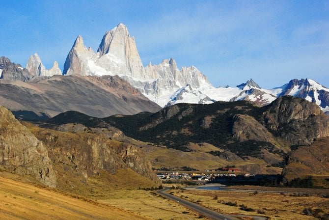 Approaching the town of El Chaltén and its mesmerizing backdrop. 