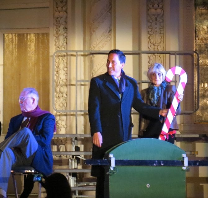 Interim Mayor Todd Gloria pulling the candy-cane lever for the Christmas tree lighting.
"December Nights," Balboa Park 2013