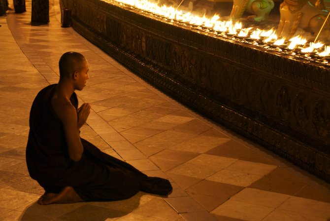 Shwedagon Pagoda is always full of worshippers who pray and light candles in a quiet and respectful way creating a magical atmosphere of peace and tranquillity. 

http://www.myanmartravelessentials.com/religious-sites-and-temples/shwedagon-pagoda-by-night-yangon/