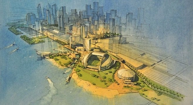 Artist's rendering of proposed downtown Chargers stadium
