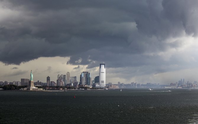 Departing cruise from New York's harbor on a dark and stormy afternoon, headed up to Canada.