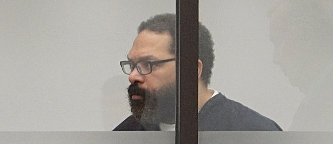 Defendant Louis Perez had a beard and glasses in his most recent court appearance. Photo by Eva