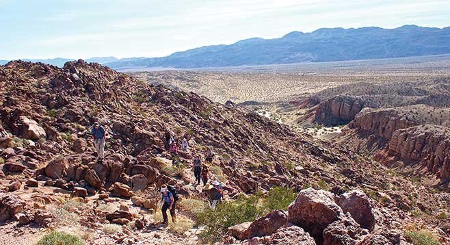 Hikers near the top of the West Butte of Borrego Mountain.