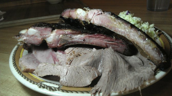 The Barbecue Pit's ribs, ham, and beef.
