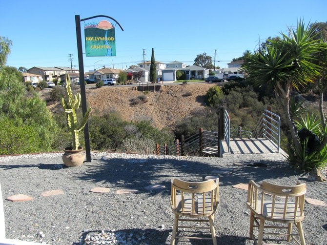 A cul-de-sac with a view: the end of Sycamore Dr in City Heights overlooking Hollywood Canyon and pedestrian bridge.