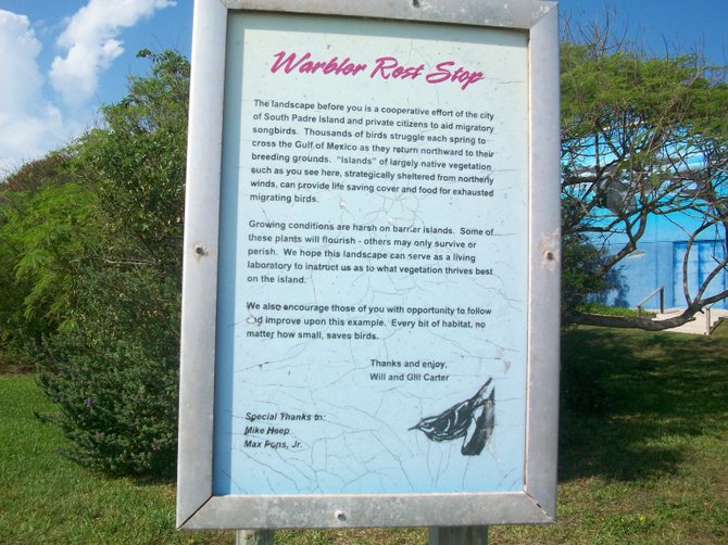 Warbler Rest Stop sign on South Padre Island, Texas.