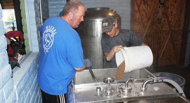 Mashing in with Nickel Beer Co. owner and brewmaster Tom Nickel (left) on the brew day for Bitter Beer Writer ESB
