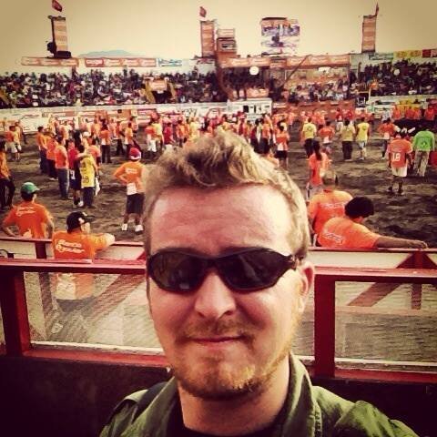 Author's Zapote bullfight selfie – a safe distance from the raging toros.