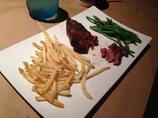 Steak frites kids plate with green beans