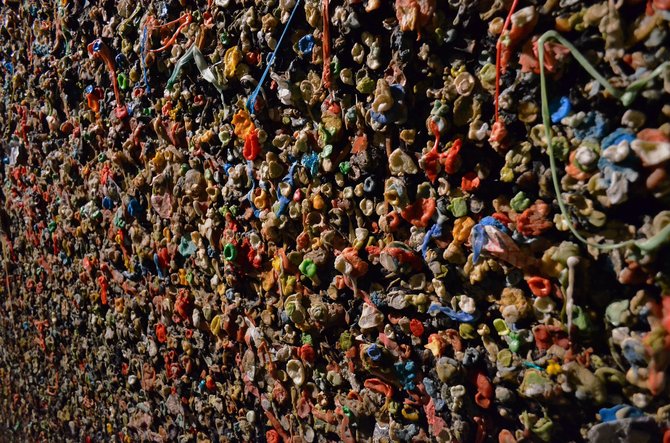 Gum Alley (at night), Downtown San Luis Obispo, California.  Like a Pollock painting.  