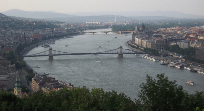 Overlooking Buda (left) and Pest  (right)  on the Danube. 