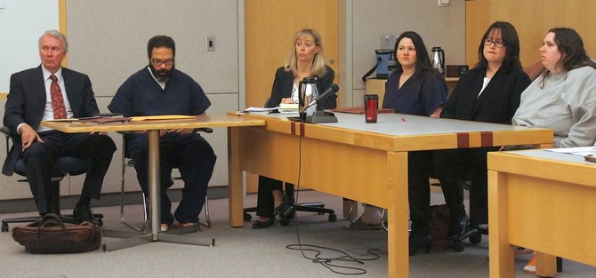 Brad Patton, Louis Perez, Terry Zimmerman, Dorothy Maraglino, Sloan Ostbye, and Jessica Lopez in court Jan 17 2014. Photo by Eva