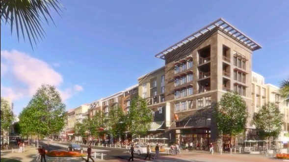 Architectural rendering of One Paseo's buildings along Main Street