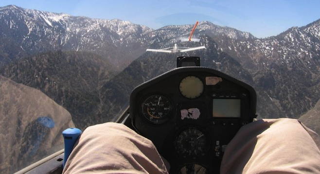 Being towed up in a glider, Angeles National Forest ahead. 
