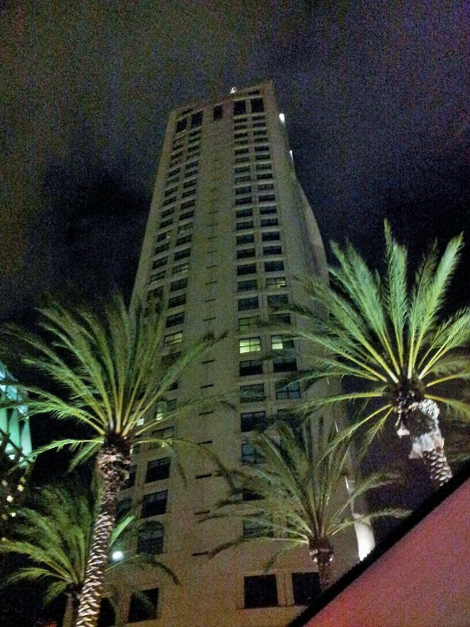 I took this down town San Diego just after sundown. I loved how this building looked against the dark sky!