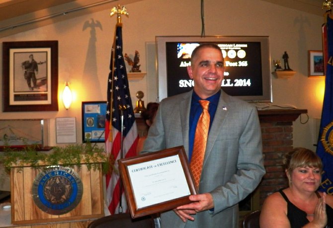 Chris Yates, Junior Past Commander of Vista's American Legion Post 365 Receiving Certificate of Excellence Recognition