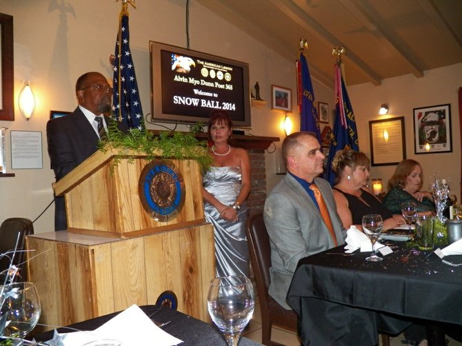 Vista American Legion Post Commander Haywood and Auxiliary Unit 365 President Colleen Collazo Welcome Snow Ball Attendees with Honoree Chris Yates, Teresa Moore and Mary Ann Marron at Head Table