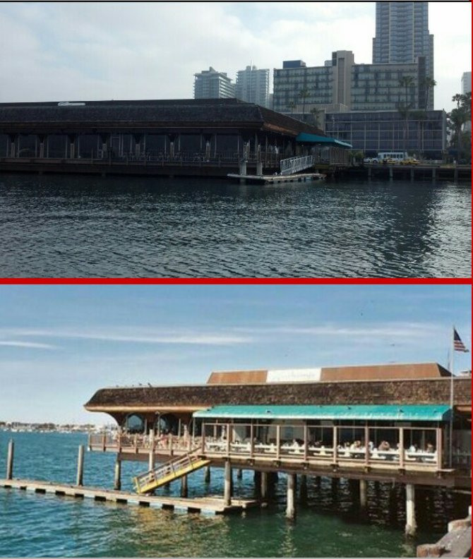 Anthony's restaurant, during January 30 king tide and during normal water levels