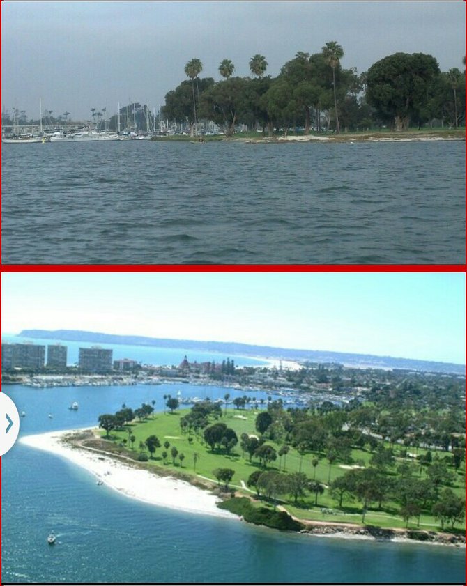 Coronado golf course, during January 30 king tide and during normal water levels