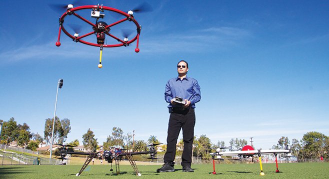 Gus Calderon operates a quadcopter. - Image by Howie Rosen