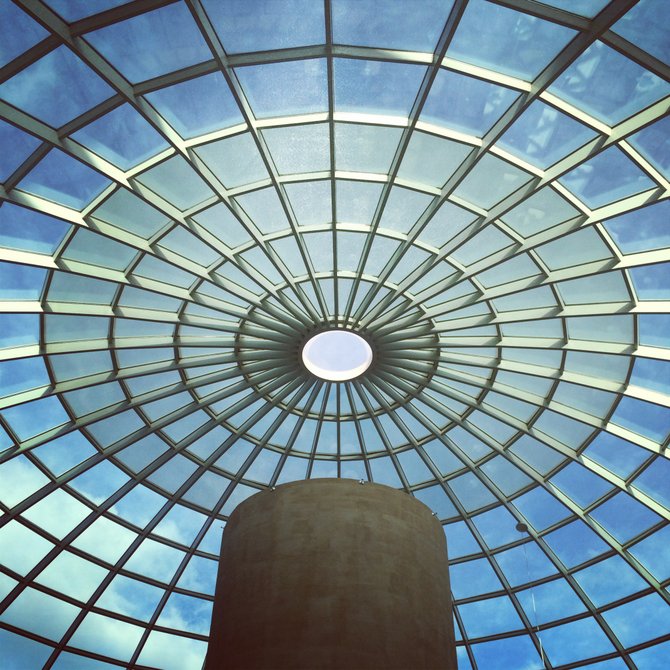 Looking up through the dome at SDSU Library.