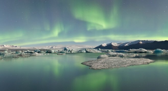 Aurora borealis over an iceberg lagoon