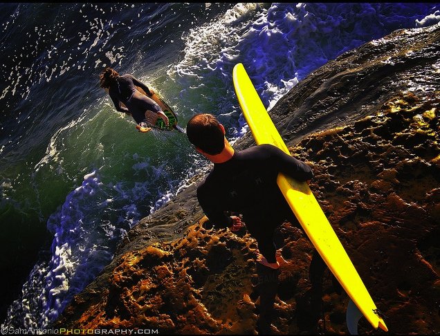 Neighborhood: Point Loma. Jumping into the surf at Sunset Cliffs! 