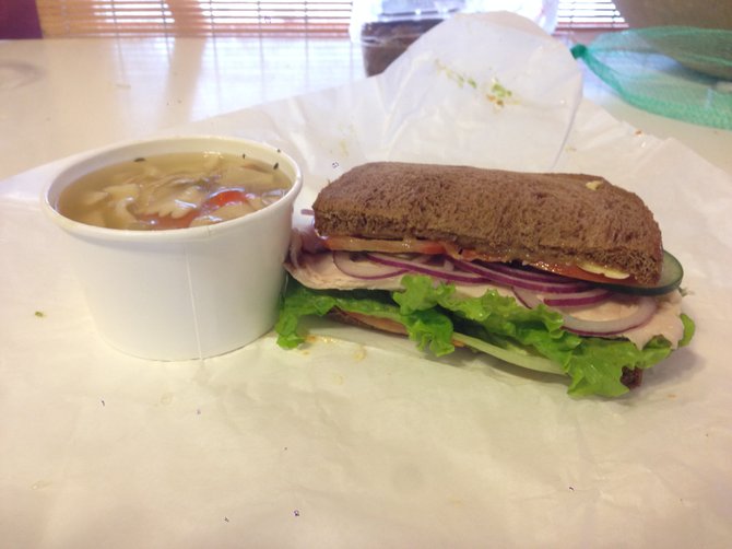 No soup could ever look as fresh as the inside of this sandwich.