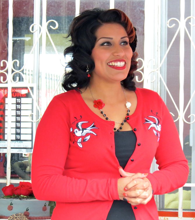 Yajaira Del Rio at the grand opening of her new Rock N' Beauty Salon in Barrio Logan.