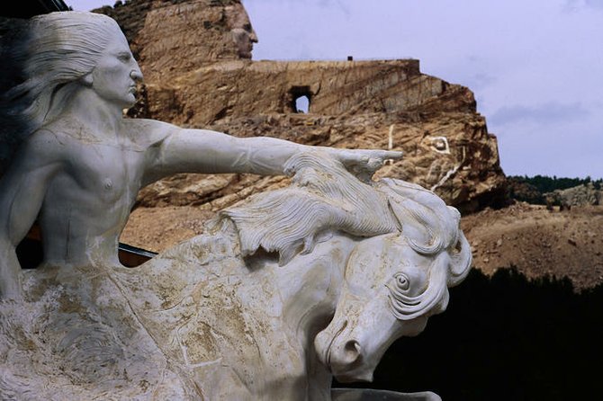 Crazy Horse Memorial. Foreground: What the completed monument will look like. Background: The work in progress.