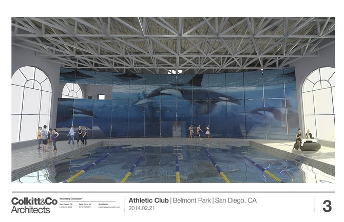 Rendering of the resurrected Wyland Whaling Wall, "Orcas off Point Loma"
