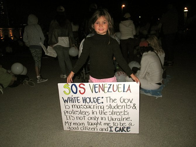 Anika a little american-venezuelan girl supporting her country Venezuela. 