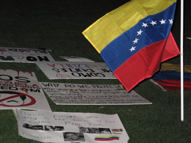 Venezuelan flag. SOS Venezuelan Demonstration.