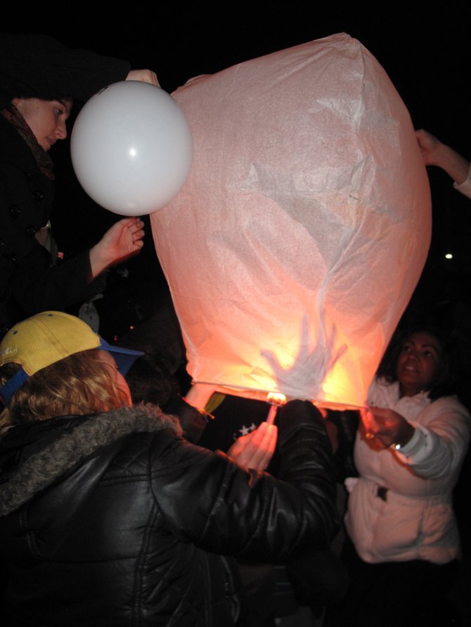 Small white balloon as a peaceful demonstration