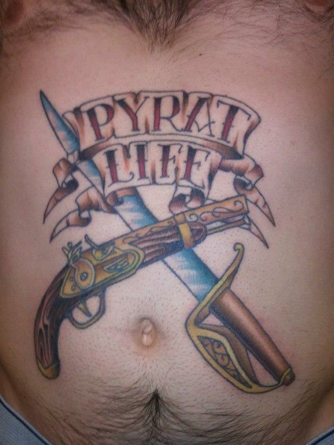 I was run over by a freight train in 2006, losing my right leg below the knee. I didn't choose the pyrat life, the pyrat life chose me! Done by Billy Barnett at Even Tide Tattoo in Cardiff.