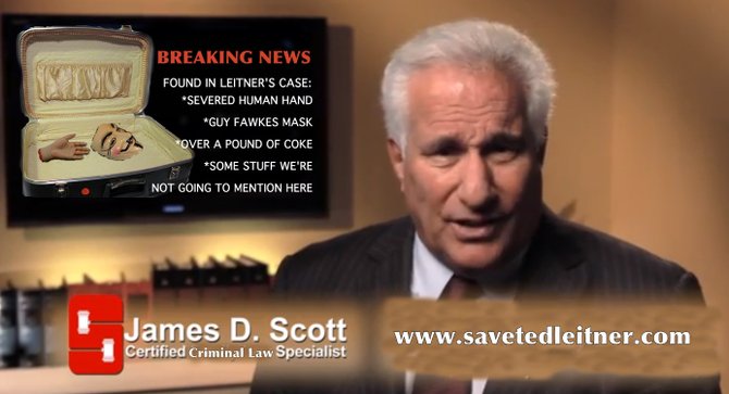 Still from Ted Leitner's YouTube ad for attorney James D. Scott