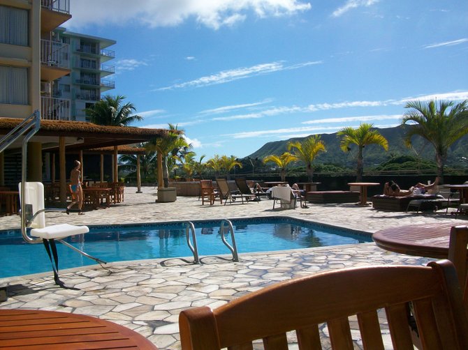 Pool at Queen Kapiolani Hotel along Waikiki Beach in Hawaii.