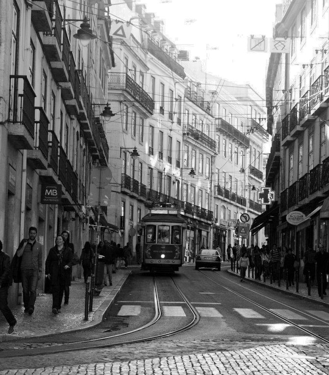 The tram, near Baixa Chiado, in Lisbon.