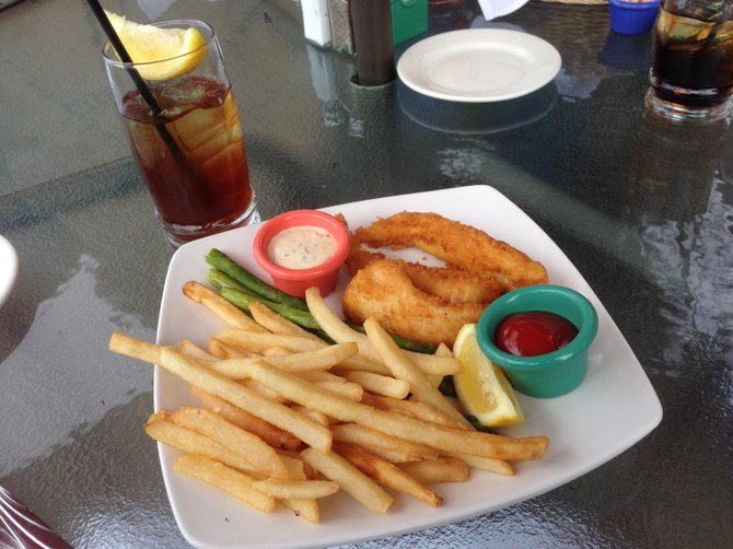 Fish & Chips with iced tea. Fried food is not the way to go here.