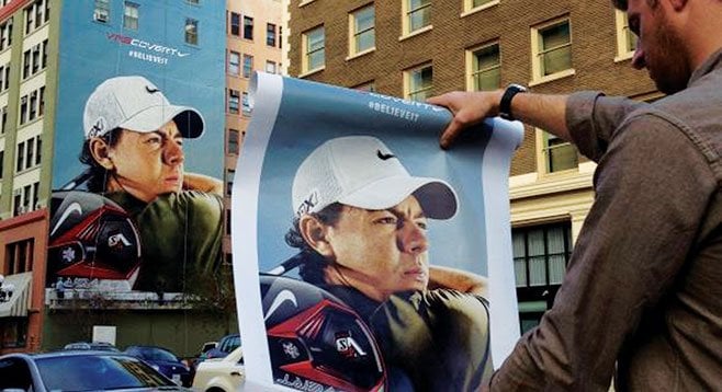 A portrait of pro golfer Rory Mcilroy adorns the San Diego Jeweler’s Exchange on Sixth Avenue downtown.