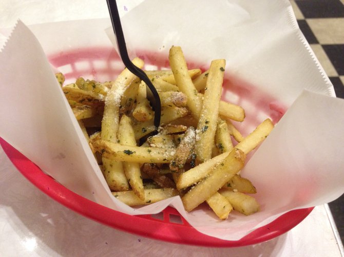 Regular fries will do. Pesto Fries. Giorgino's.