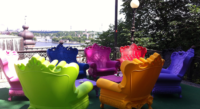 View of Stockholm from a hillside cafe. The city's full of colorful design.