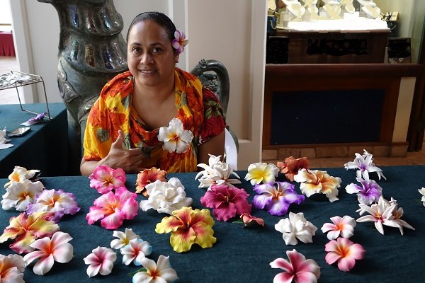 Ane Hafoka sells her handmade flowers in Maui