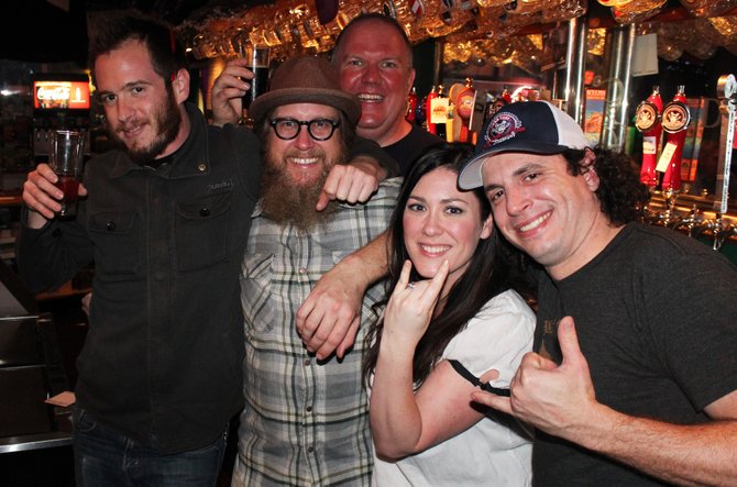 Scot and Karen Blair (front and center) with Monkey Paw brewers Cosimo Sorrentino (right), Chris West and Nickel Beer Co./O'Brien's Pub owner Tom Nickel (center back).