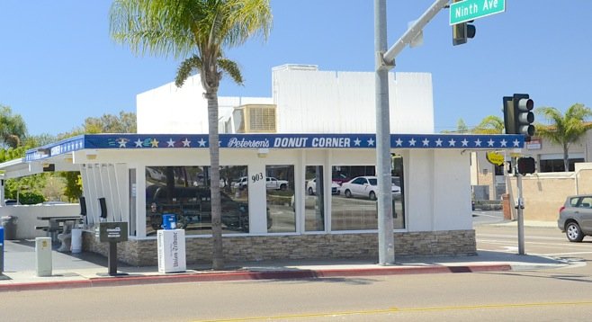 Peterson's Donut shop is exactly two miles from Escondido Police headquarters. Photo by Weatherston