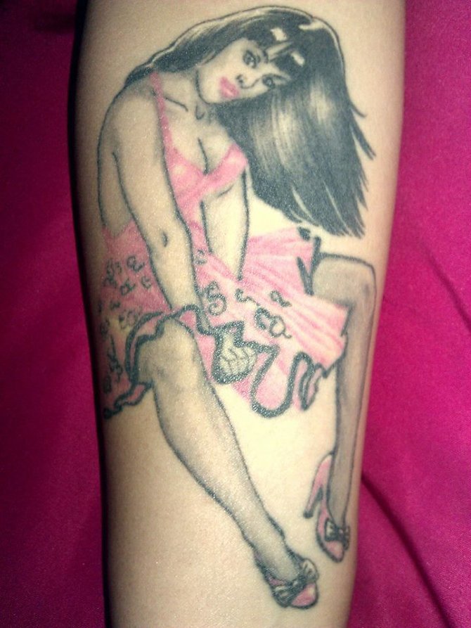 I am 22yrs old, full time student and I lived in Spring Valley, the week I turned 18 I went out and got this piece done at Church Of Steel, I wanted it to represent something very special and close to my heart so I decided on this beautiful pin up girl version of my mom, it turned almost as beautiful as she is. I absolutely love this tattoo and this is how I always want to remember my mother and everything she means to me.