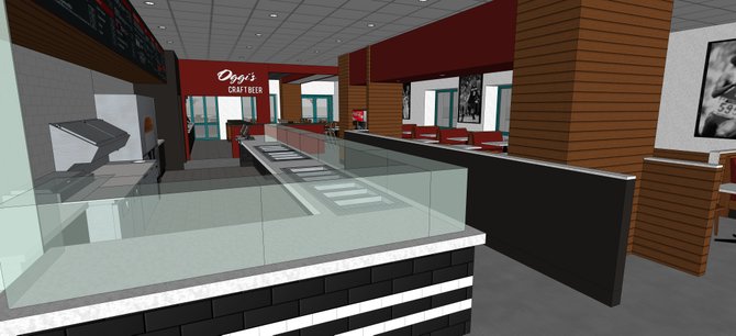 The interior of Oggi's Pizza Express, opening in May 2014 at SDSU's Conrad Prebys Aztec Student Union.