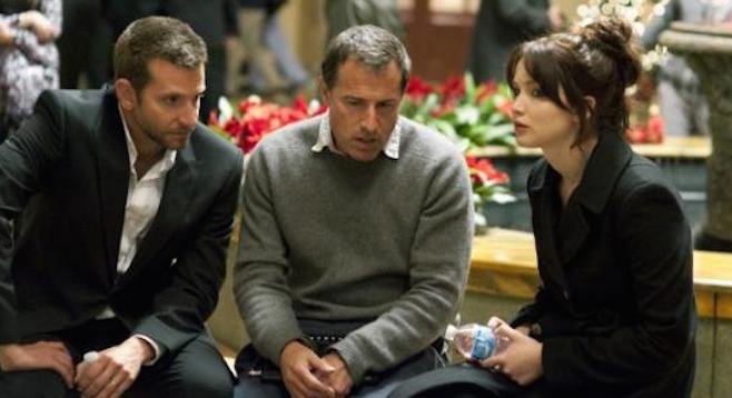 Bradley Cooper, David O. Russell, and Jennifer Lawrence on the set of Silver Linings Playbook